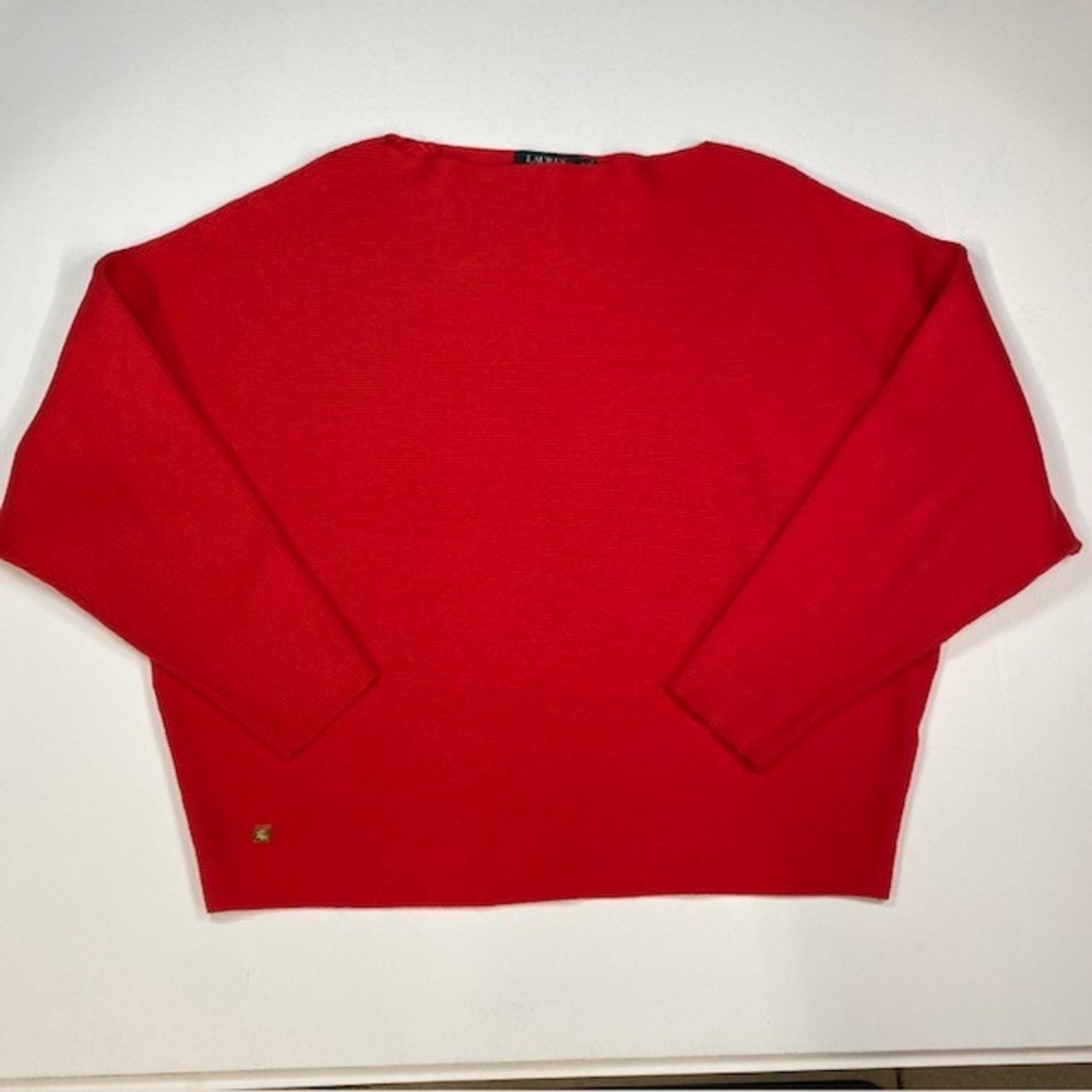 Lauren Ralph Lauren Women's Red Ribbed Knit Sweater Top XL Extra Large